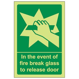 GITD In The Event Of Fire Break Glass To Release Door - Portrait