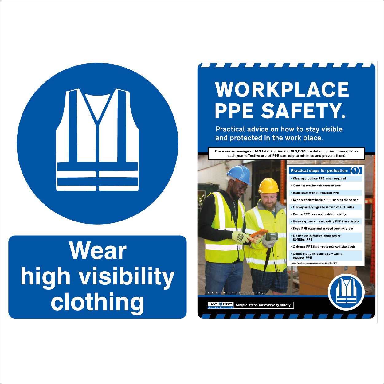 Poster Combo - Wear Hi Vis Clothing/Workplace PPE Safety A2-594x420-Polyprop