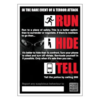 Run, Hide, Tell Poster - In The Event Of A Terror Attack