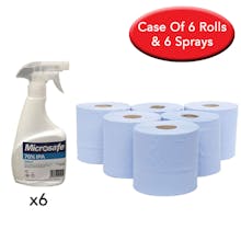 6 x Centrefeed Blue Rolls & 6 x 500ml Surface Sprays