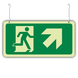 Photoluminescent Double Sided Emergency Exit Arrow Up Right/Left - Hanging Sign