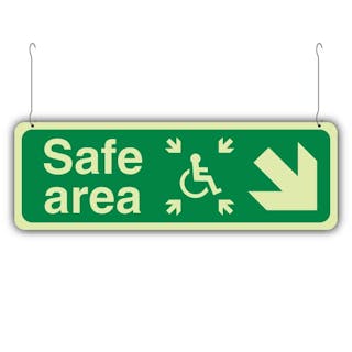 Photoluminescent Safe Area Arrow Down Right/Left - Icon Centre - Landscape - Hanging Sign