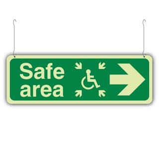 Photoluminescent Safe Area Arrow Right/Left - Icon Centre - Landscape - Hanging Sign