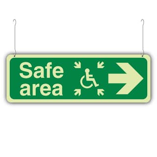 Photoluminescent Safe Area Arrow Right - Icon Centre - Landscape - Hanging Sign