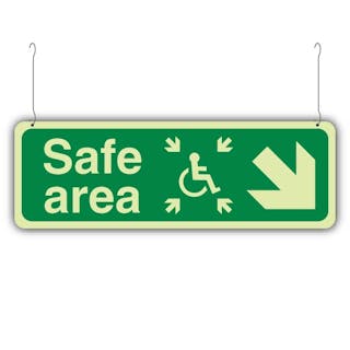 Photoluminescent Safe Area Arrow Down Right - Icon Centre - Landscape - Hanging Sign