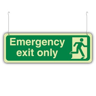 Photoluminescent Double Sided Emergency Exit Only Left/Right - Hanging Sign