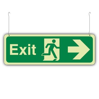 Photoluminescent Double Sided Exit Arrow Right/Left - Hanging Sign