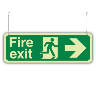 Photoluminescent Double Sided Fire Exit Arrow Right/Left - Hanging Sign