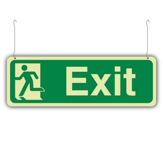 Photoluminescent Double Sided Exit Running Man Left/Right - Hanging Sign