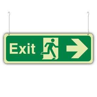 Photoluminescent Double Sided Exit Arrow Right/Left - Hanging Sign