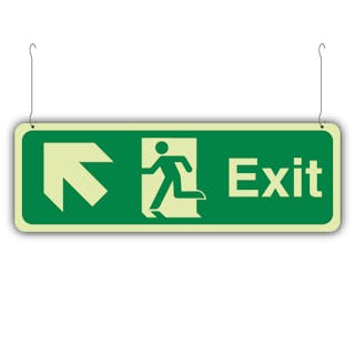 Photoluminescent Double Sided Exit Arrow Up Left/Right - Hanging Sign