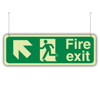 Photoluminescent Double Sided Fire Exit Arrow Up Left - Hanging Sign