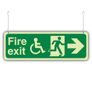 Photoluminescent Double Sided Wheelchair Fire Exit with Text Arrow Right/Left - Hanging Sign
