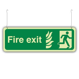 Photoluminescent Double Sided NHS Fire Exit Man Right/Left - Hanging Sign