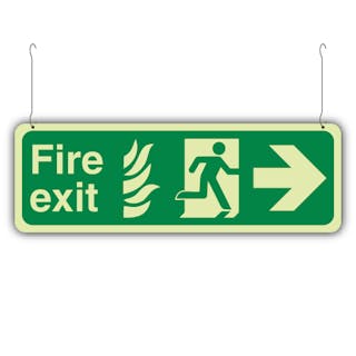 Photoluminescent Double Sided NHS Fire Exit Arrow Right/Left - Hanging Sign