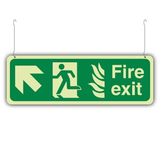 Photoluminescent Double Sided NHS Fire Exit Arrow Up Left/Right - Hanging Sign