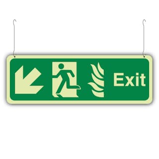 Photoluminescent Double Sided NHS Exit - Down Left - Hanging Sign