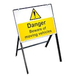 Danger Moving Vehicles Sign with Stanchion Frame