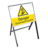 Danger Overhead Hazard Sign with Stanchion Frame