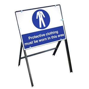 Protective Clothing Sign with Stanchion Frame