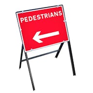 Pedestrians Left Sign with Stanchion Frame