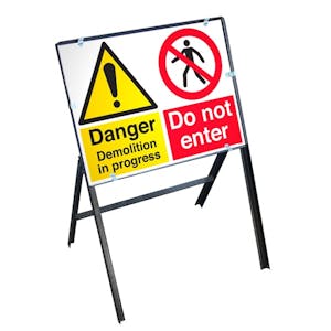 Danger Demolition Sign with Stanchion Frame