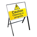 Caution Cleaning In Progress Sign Stanchion Frame