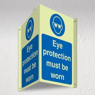 Photoluminescent Eye Protection Must Be Worn - 3D Corridor Sign